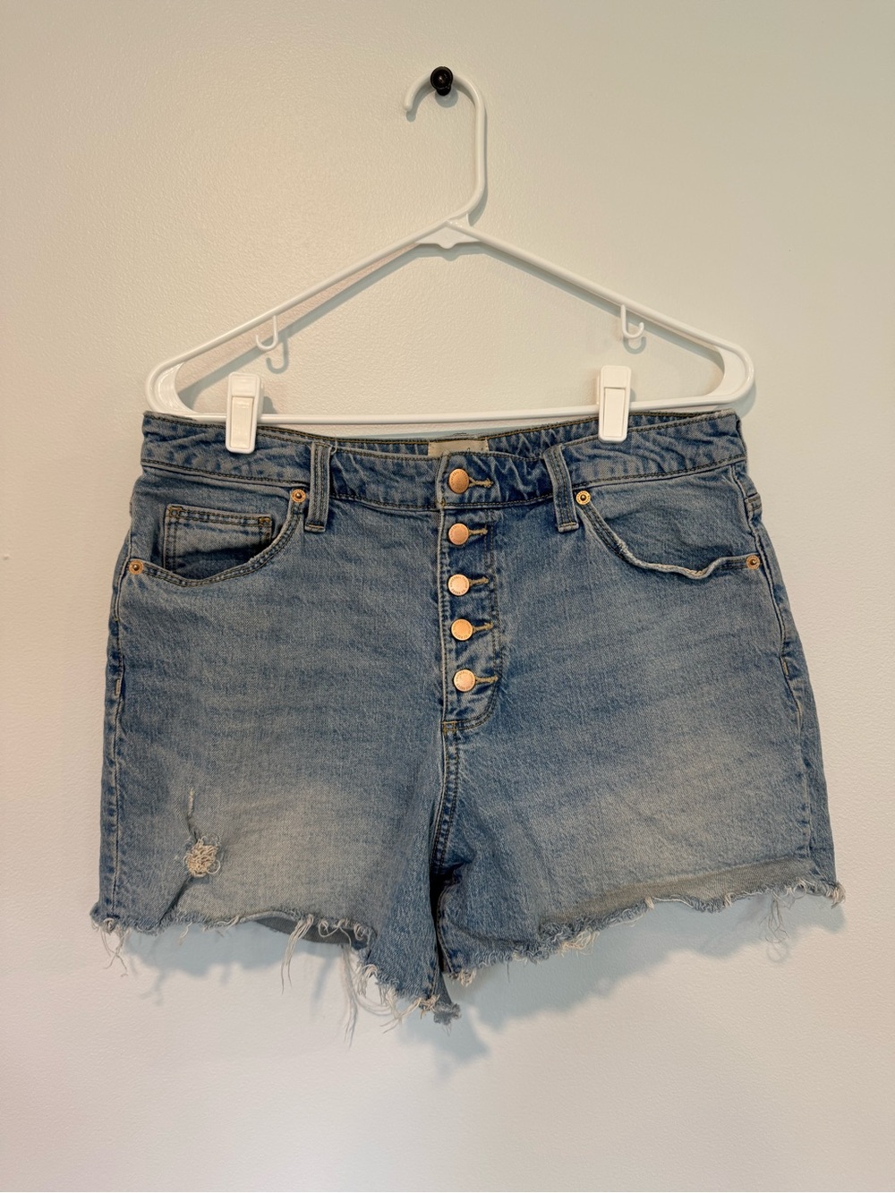 Universal Thread High-Rise Button-Fly Distressed Jean Shorts - Light Blue